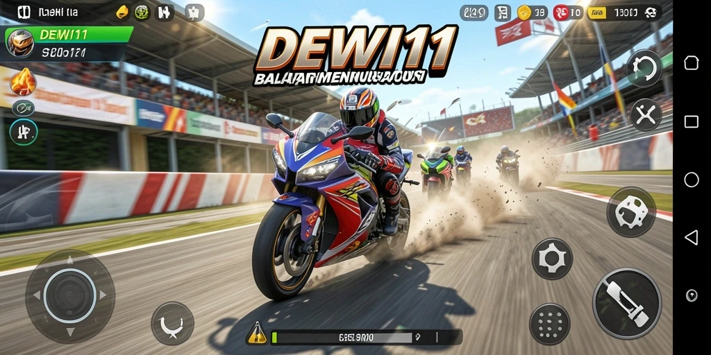 Gameplay seru DEWI11 dengan balapan motor yang menegangkan.