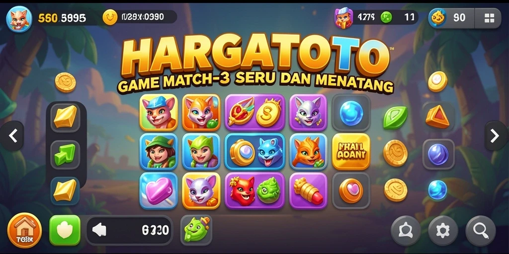 Tampilan gameplay seru HARGATOTO dengan variasi batuan Match-3.