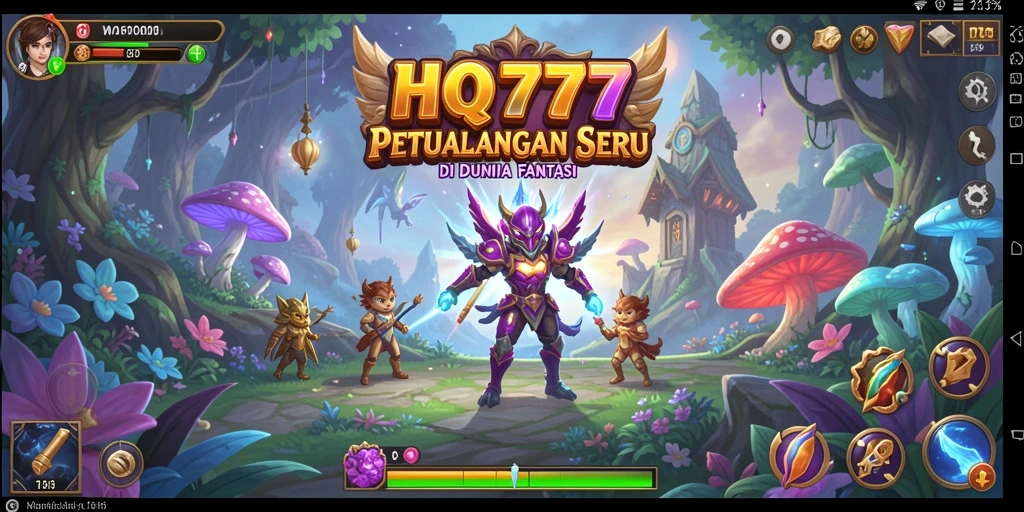 Tangkapan layar gameplay HQ777 menampilkan petualangan epik di dunia fantasi.