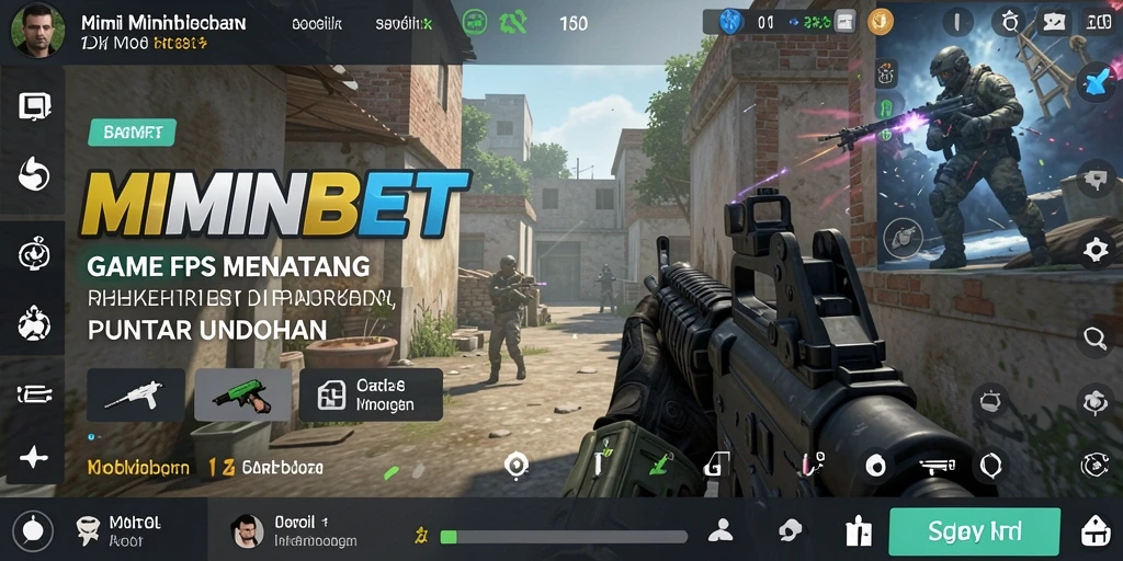 Tampilan dinamis gameplay MIMINBET dalam pertempuran FPS.