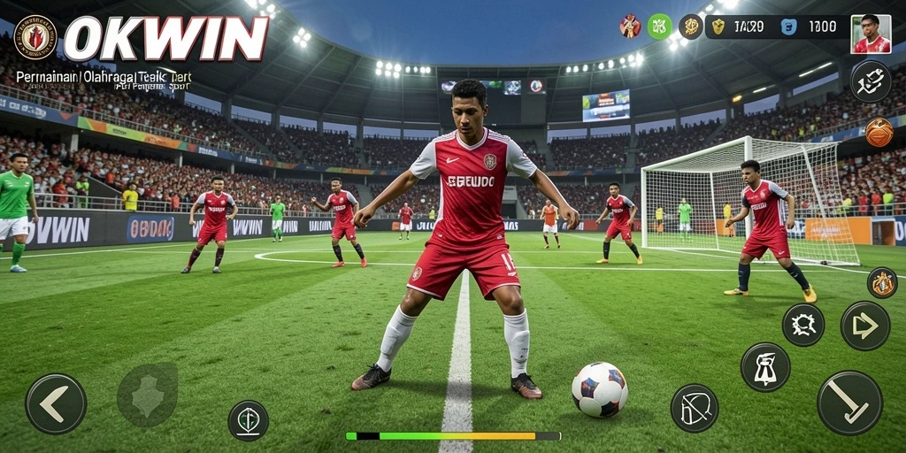 Screenshot gameplay OKWIN menampilkan aksi olahraga yang mendebarkan.