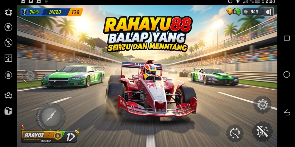 Screenshot RAHAYU88 menunjukkan aksi balapan penuh kecepatan.