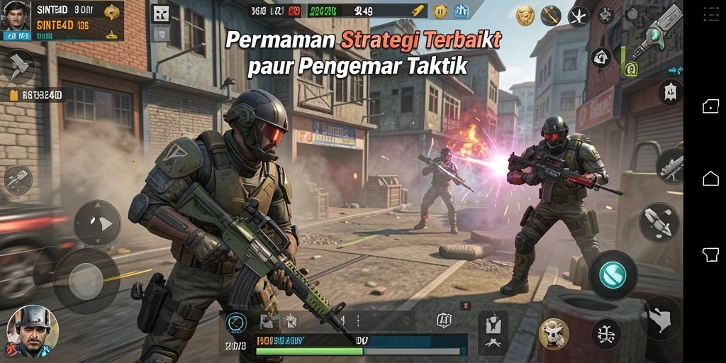 Tampilan gameplay dinamis SINTE4D menunjukkan pertempuran strategi yang intens.
