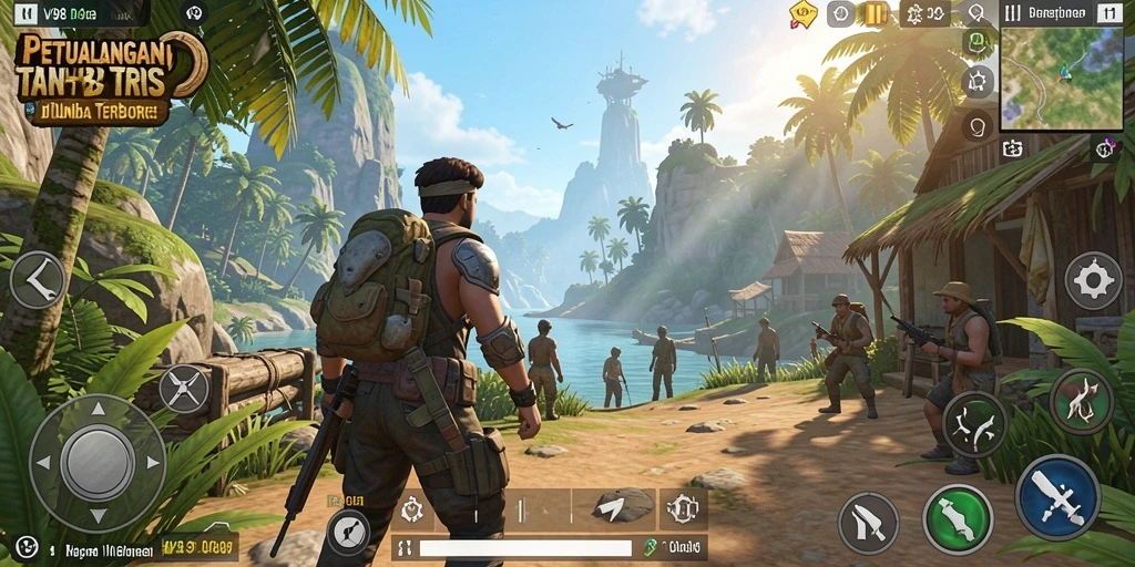 Screenshot V98 yang menampilkan aksi seru di dunia terbuka.
